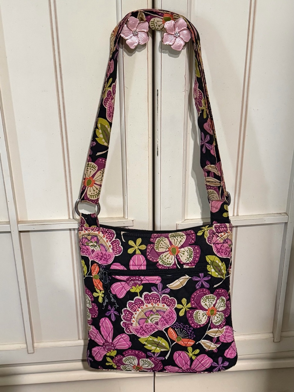 Vera Bradley Black Crossbody with Pink Floral Print